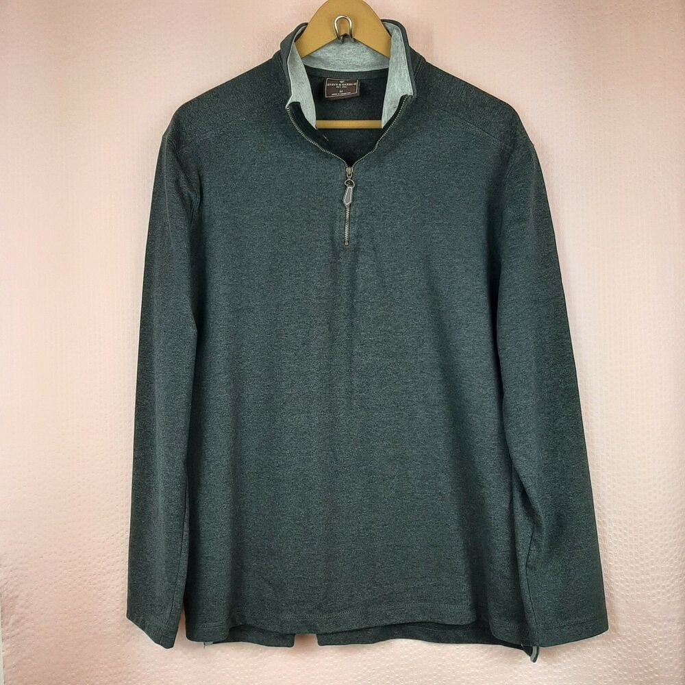 Steve & Barrys Men Pullover Shirt Long Sleeve Black Stand Up Zip Collar Size M